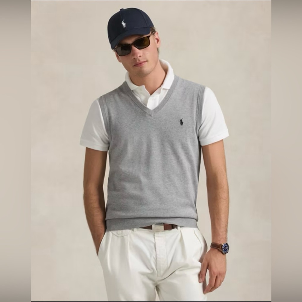 Men's Polo Ralph Lauren V-Neck Sweater Vest Sz L Pima Cotton